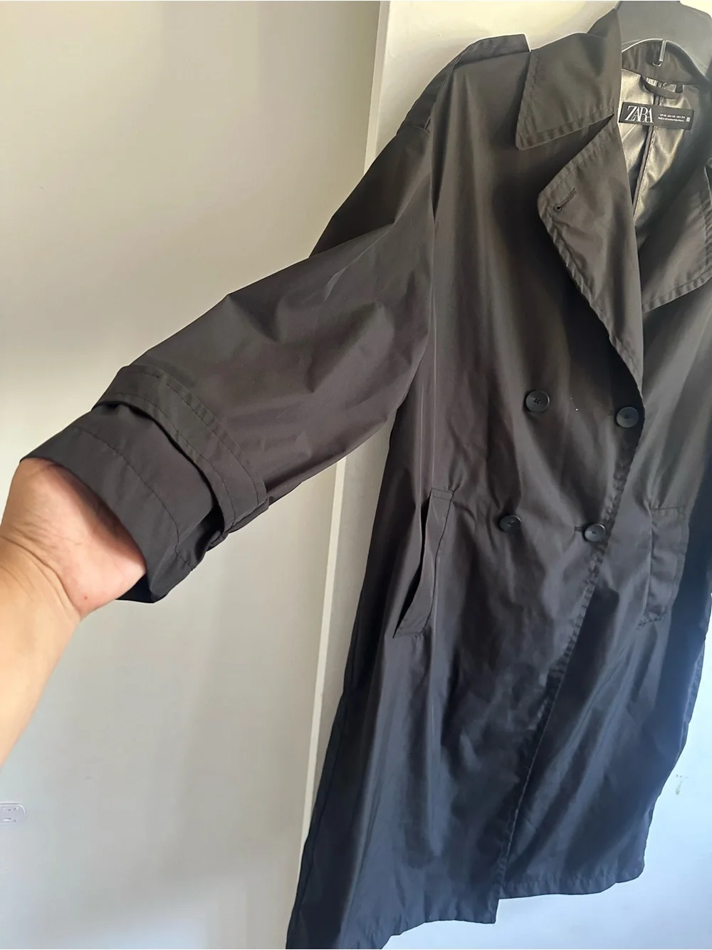 ZARA Black Double-Breasted Trench Coat
